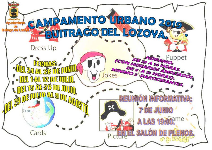 Campamento urbano 2019 Buitrago del Lozoya. Reunión informativa día 7 de junio a las 19h en el Salón de Plenos 