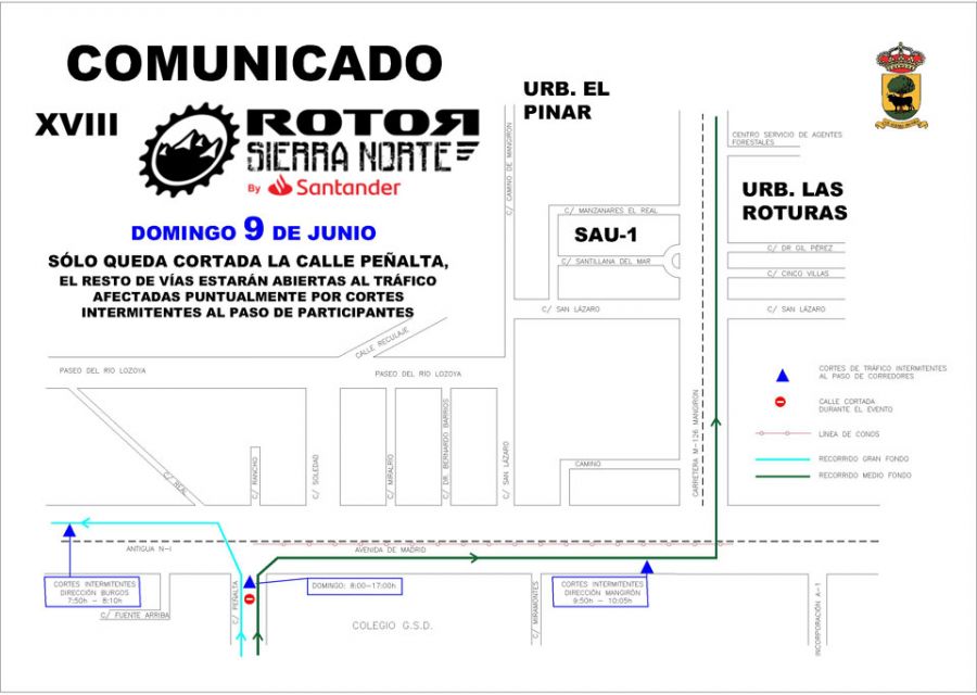 Aviso: corte de la Calle Peñalta, domingo 9 de junio por la marcha cicloturista Rotor Sierra Norte