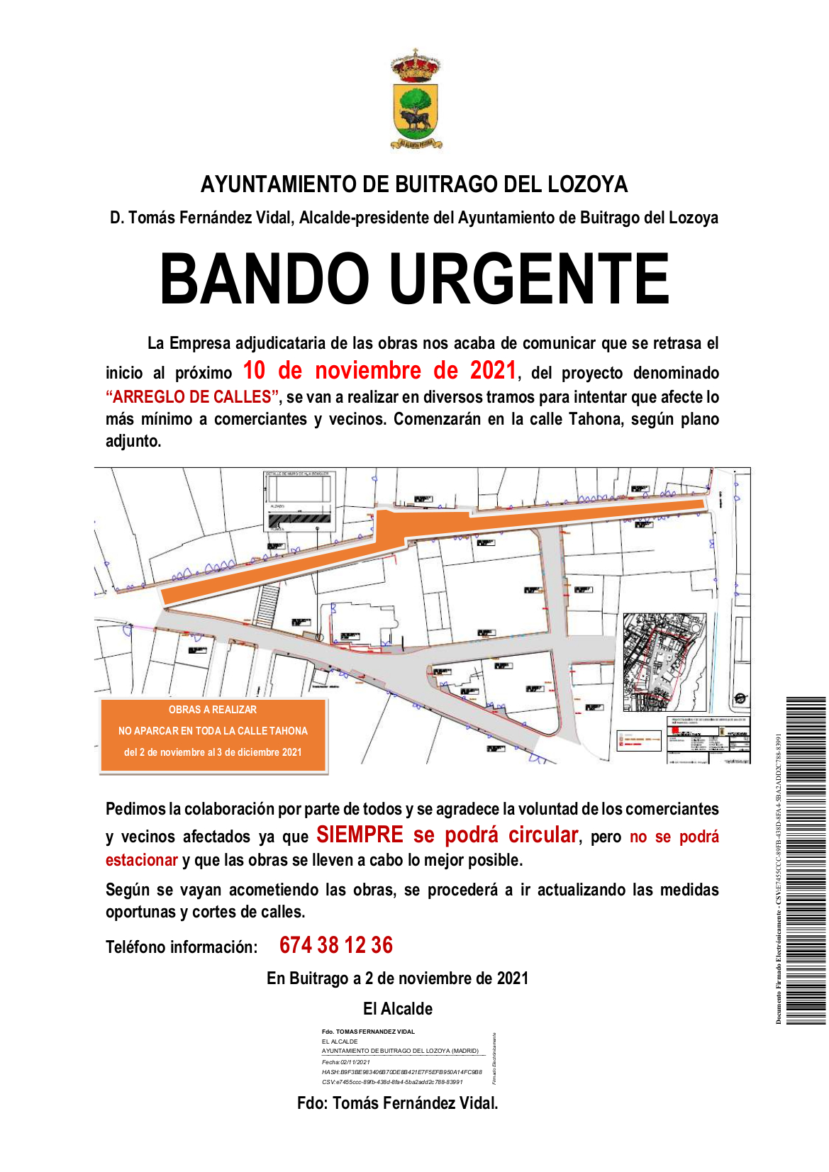 Bando 2 de NOVIEMBRE Arreglo Calles Ayto