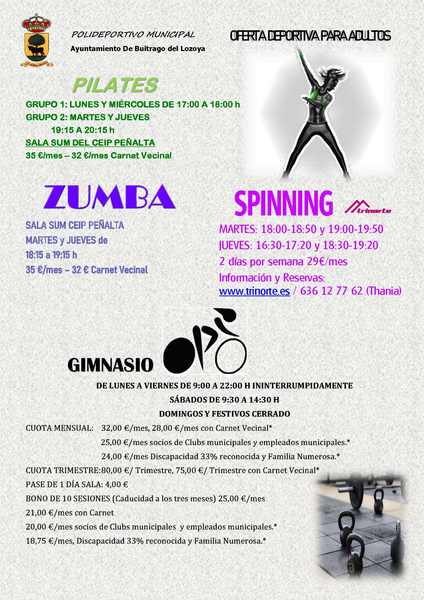 Oferta deportiva adultos Polideportivo Buitrago del Lozoya