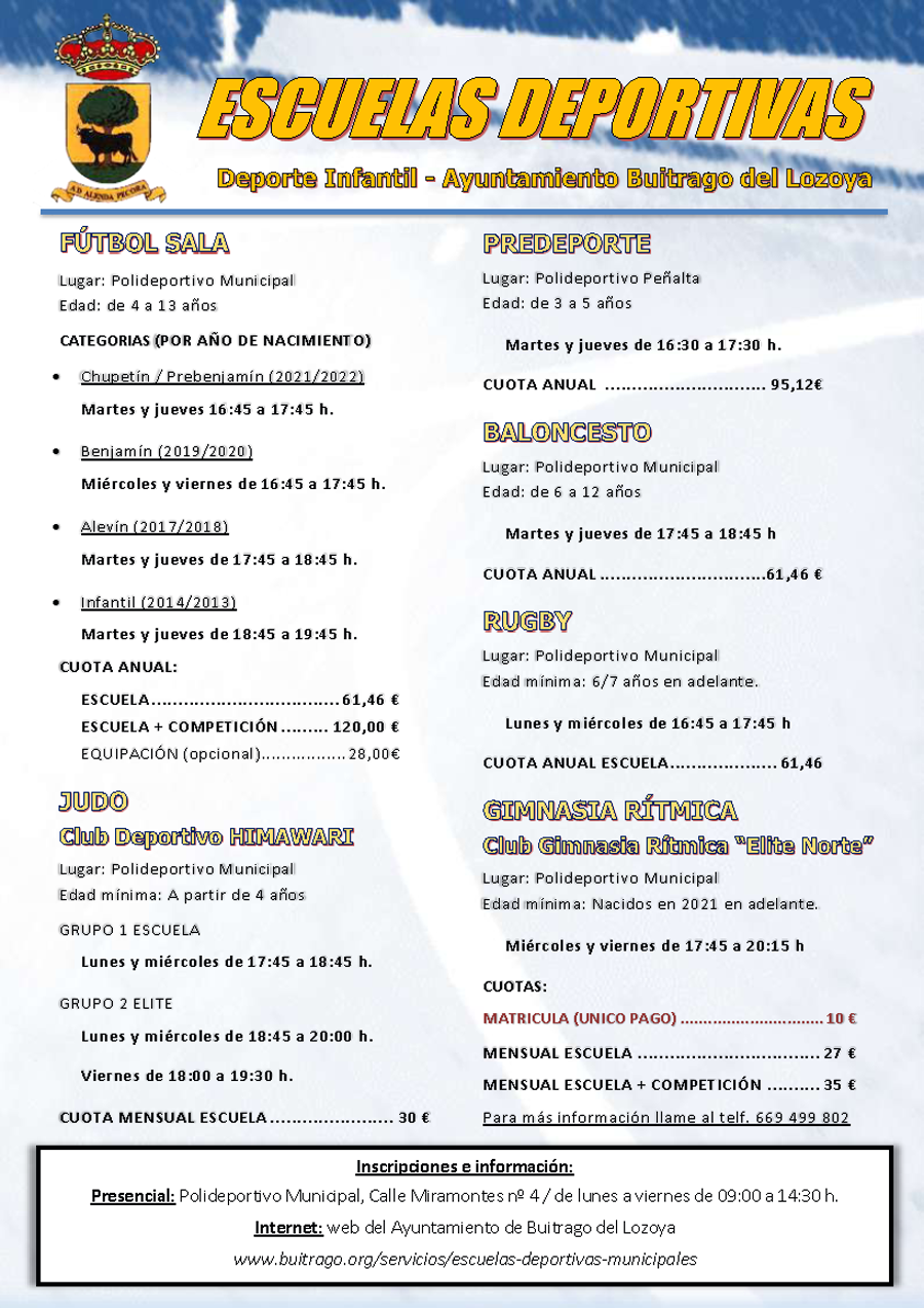 Escuelas deportivas Buitrago del Lozoya 2026-2027