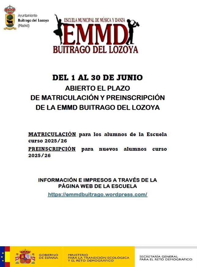 Matriculas curso 2025 26 EMMD Buitrago