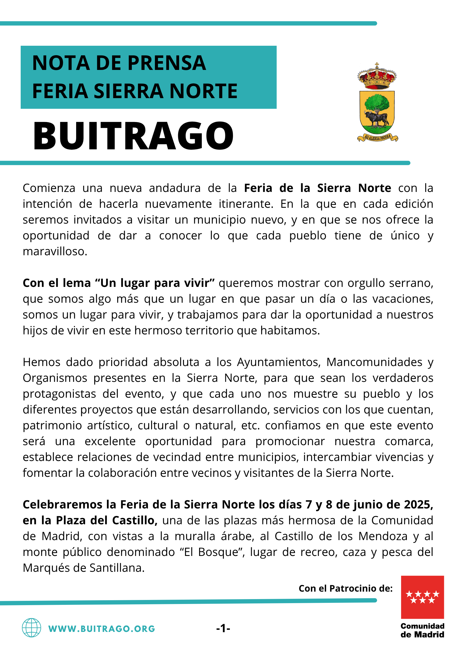 Nota de prensa Feria Sierra Norte Buitrago 2025 1