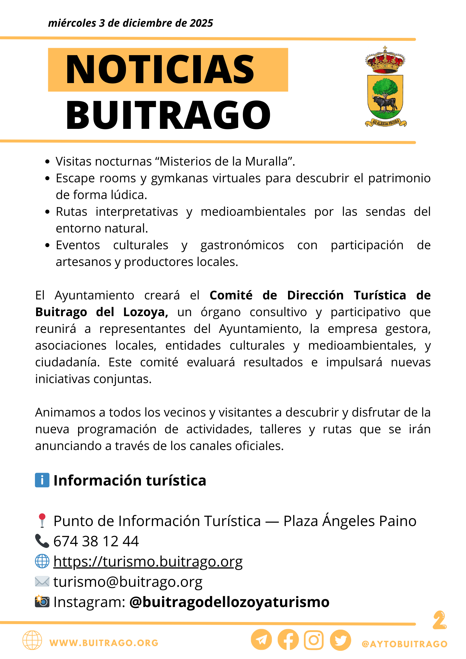 Noticias. Buitrago del Lozoya estrena un nuevo modelo de gestión turística