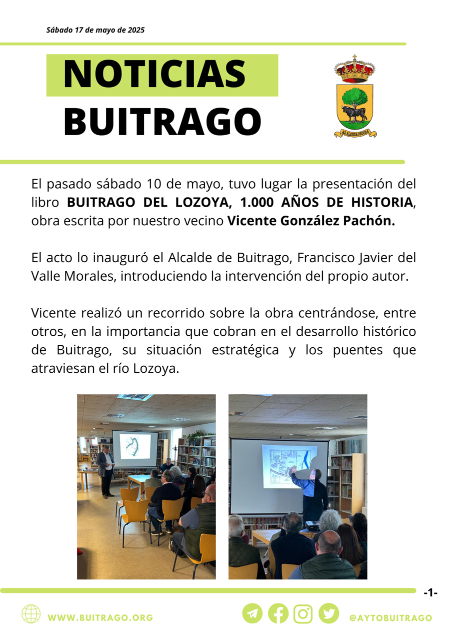 Presentación del libro Buitrago del Lozoya, 1000 años de histria