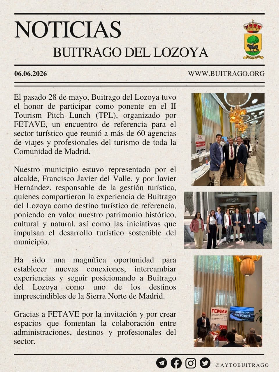 Buitrago del Lozoya ha participado como ponente en el II Tourist Pitch Lunch (TPL)