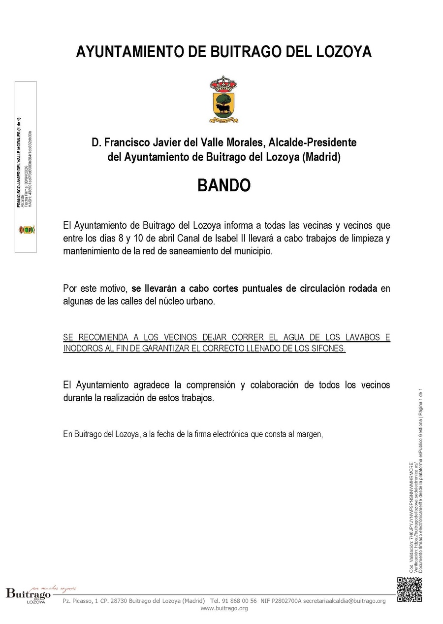 20260408 Publicación Bando limpieza colectores CanaYII sifones