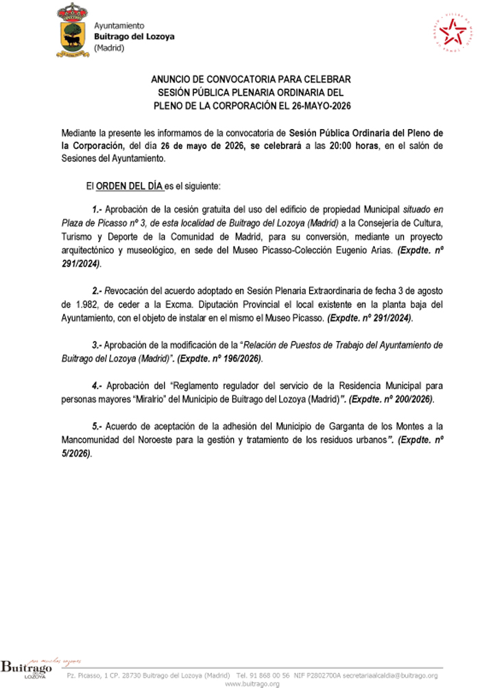 Anuncio pleno 26 mayo 26
