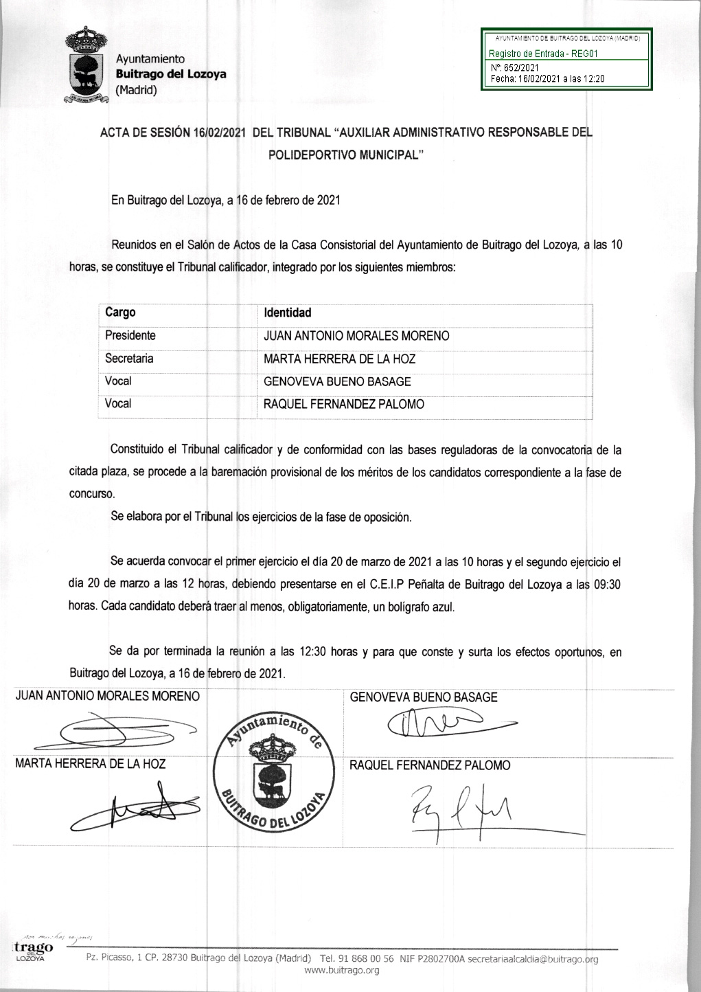 Acta de sesion 16 feb 2021 tribunal auxiliar admvo. Polideportivo