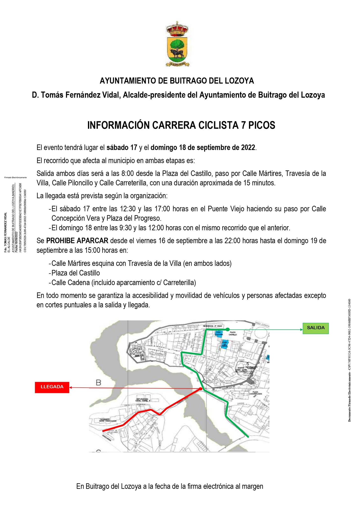 prohibido aparcar por carrera ciclista sep 2022