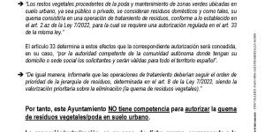 Bando: competencia para autorizar quema de residuos vegetales/poda en suelo urbano 