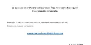 Oferta de empleo cociner@ Área Recreativa Riosequillo