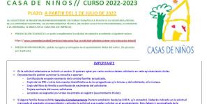 Admisión extraordinaria Casa de Niños - curso 2022-2023