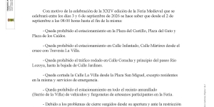 Bando: restricciones de estacionamiento y tráfico rodado con motivo de la XXIV edición de la Feria Medieval