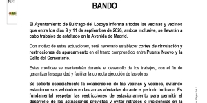 Bando: trabajos de asfaltado en la Avenida de Madrid del 9 al 11 de septiembre