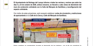 Bando: cortes de circulación y restricciones de aparcamiento por demolición del muro de contención colindante con la Calle del Marqués de Santillana 