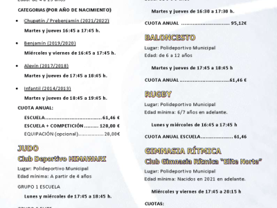 Abierto el plazo de inscripción Escuelas deportivas municipales temporada 2026/2027