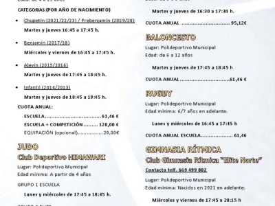 Abierto el plazo de inscripción Escuelas deportivas municipales temporada 2026/2027
