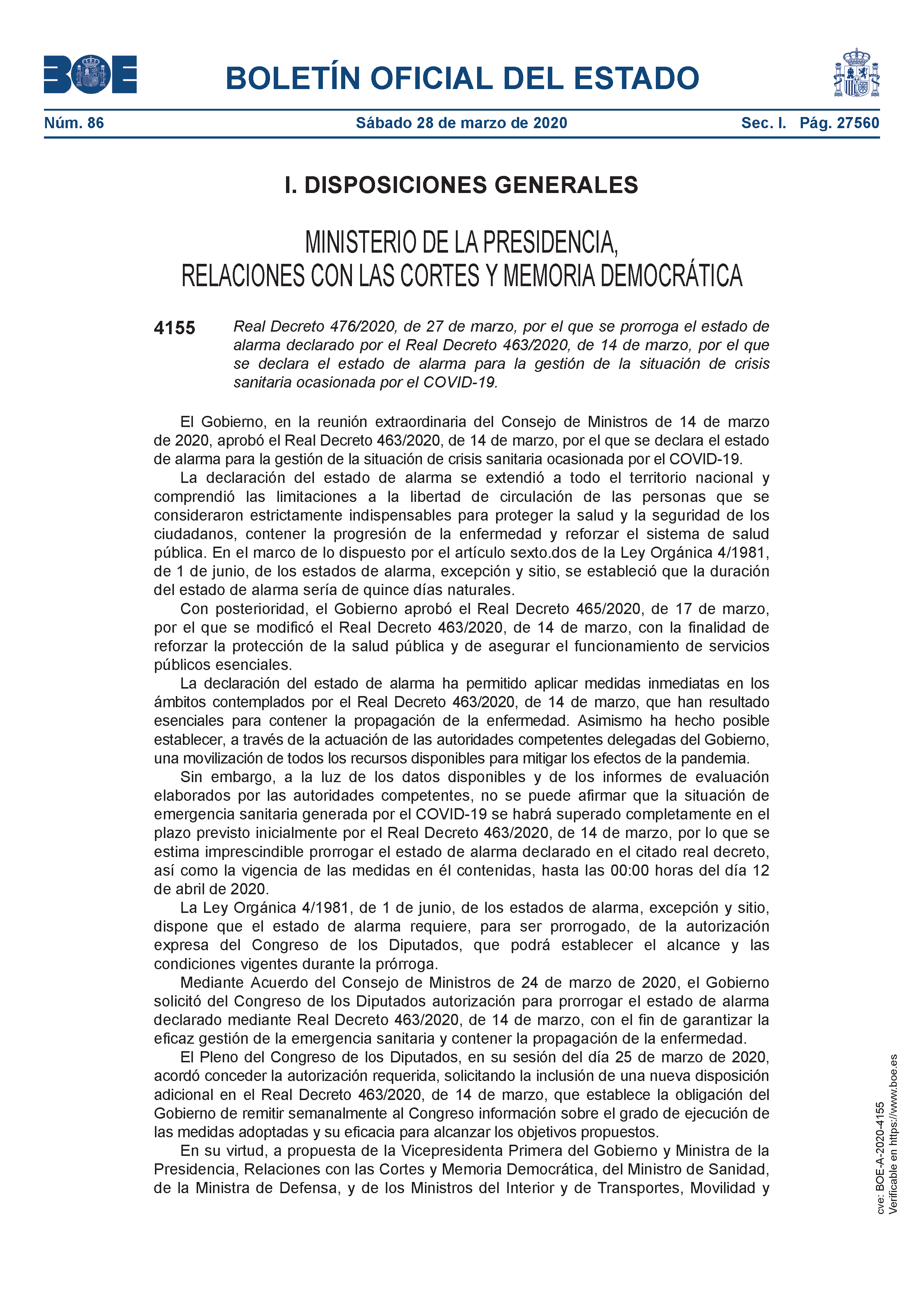 Impresionismo regional Propuesta Ayuntamiento de Buitrago del Lozoya - Real Decreto de sábado 28 de marzo,  por el que se prorroga el estado de alarma hasta las 00:00 horas del día 12  de abril de 2020