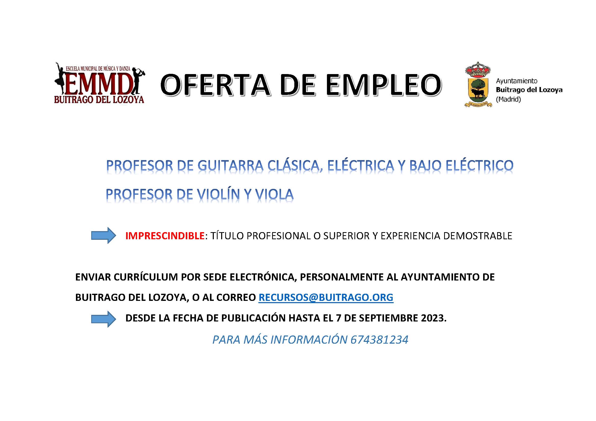 OFERTA EMPLEO ESCUELA DE MUSICA