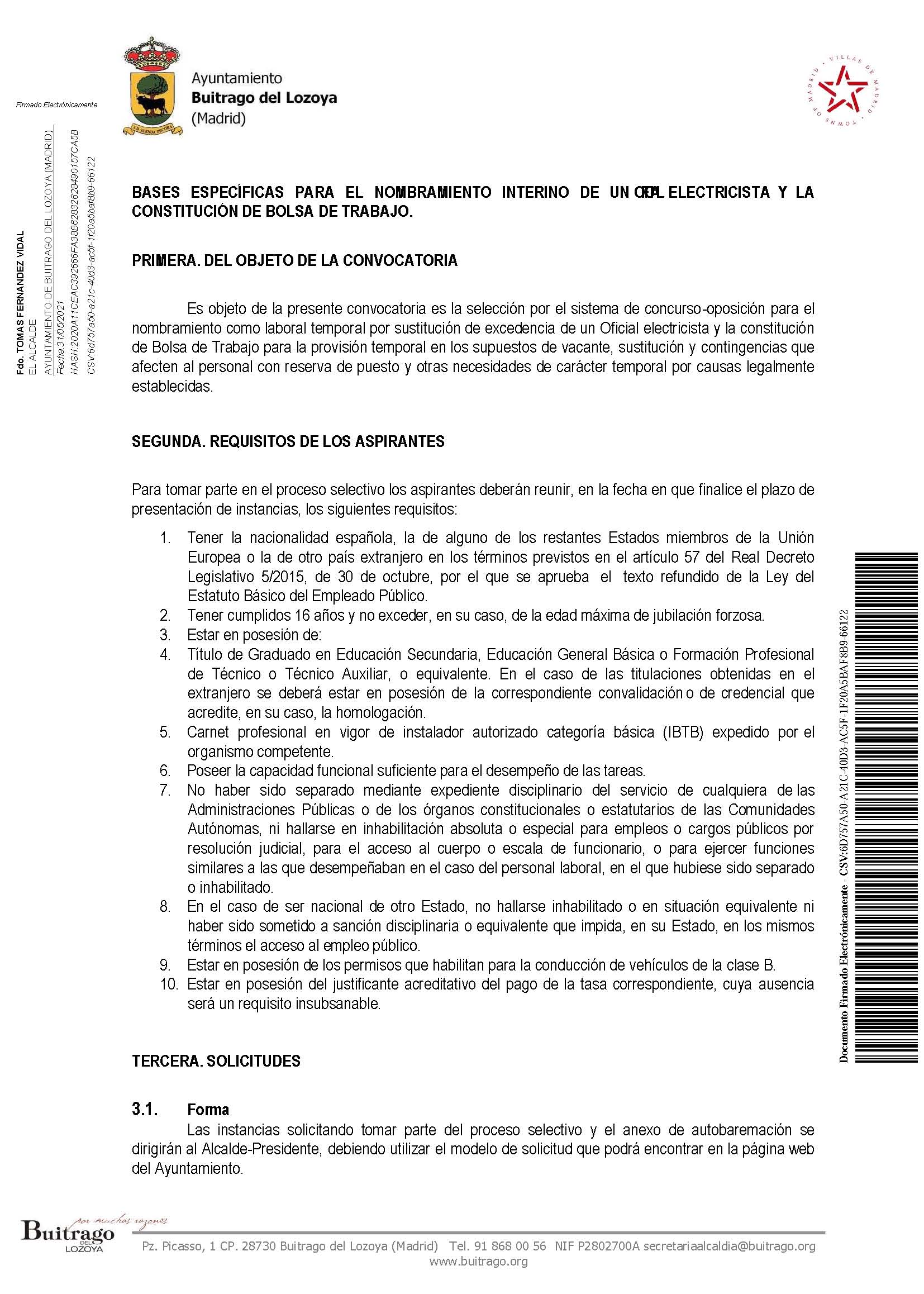Ayuntamiento de Buitrago del Lozoya - Convocatoria de selección por el  sistema de concurso-oposición para el nombramiento de un Oficial  electricista y la constitución de Bolsa de Trabajo